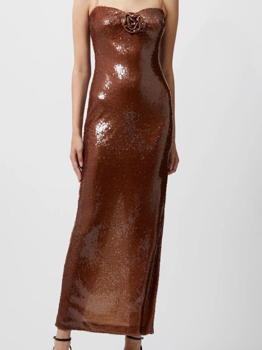 NWT French Connection Beatrice Sequin Chocolate Brown Gown - size L